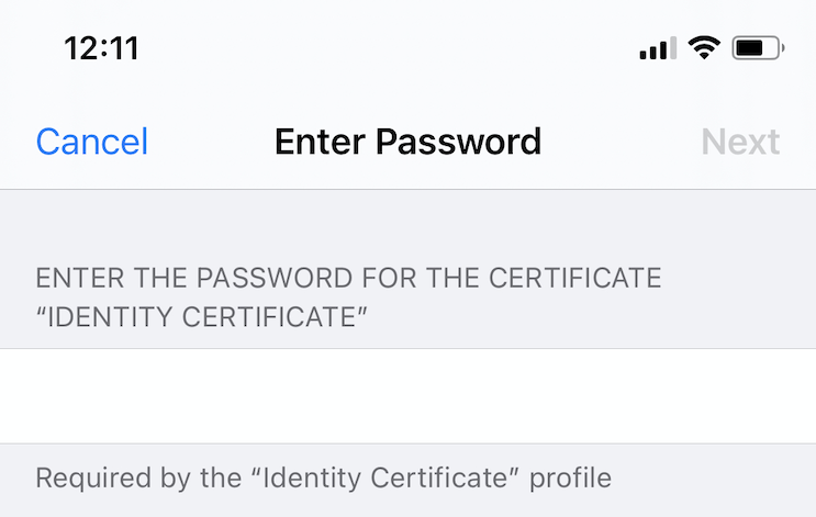 S/MIME certificate password prompt