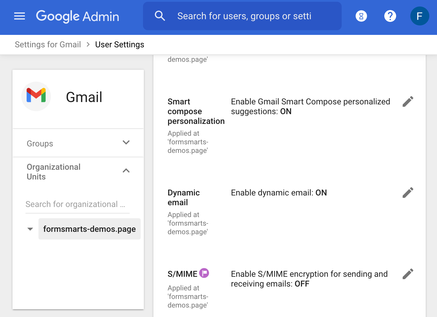 Enable S/MIME encryption in Google Admin dashboard