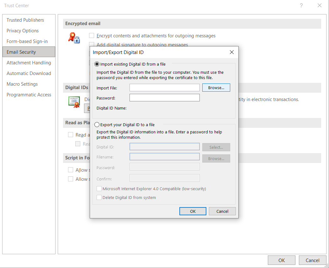 Import the Digital ID into Outlook