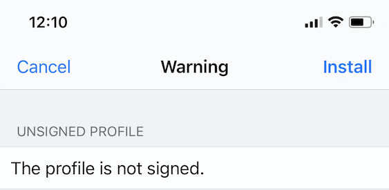 iOS warning profile is not signed